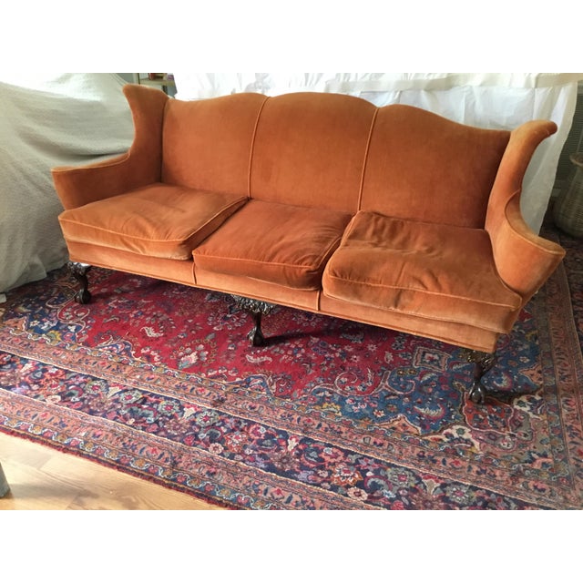 Orange 1930s Vintage Velvet Sofa For Sale - Image 8 of 8