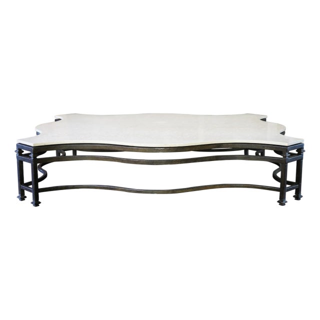 Extra Large Iron and Marble Top Coffee Table Bob Newhart Estate For Sale