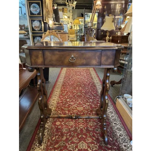 1990s Vintage Maitland Smith Single Drawer Table With Side Pullout Shelves For Sale - Image 9 of 11
