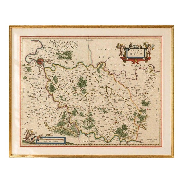 Antique Map of Brie and Champagne Paris Region by Blaeu, France, 1642 For Sale