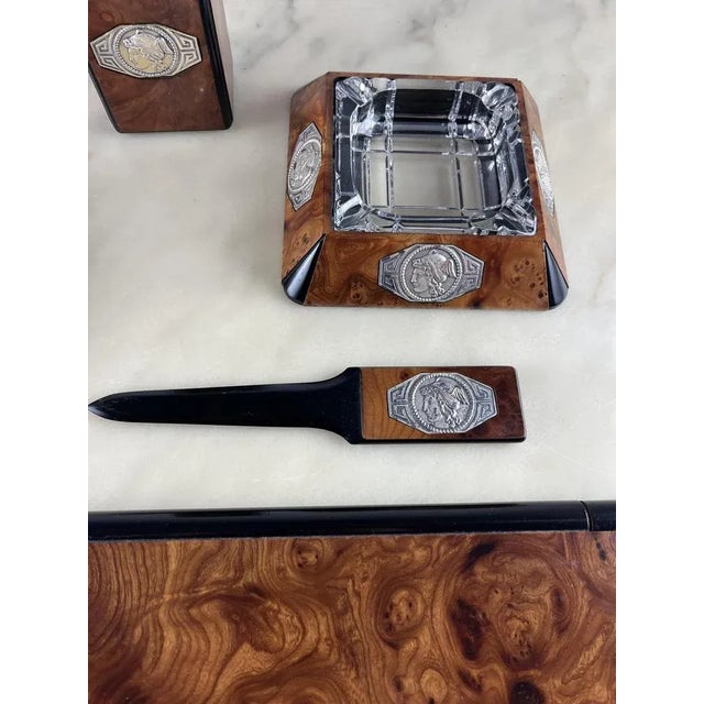 Desk Set in Walnut, Silver and Crystal, Italy, 1980s, Set of 5 For Sale - Image 3 of 11