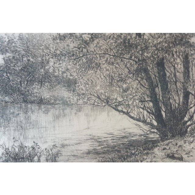 Antique Arthur Fuller Davis Signed Pond Side Sailboat Landscape Etching 20" For Sale - Image 6 of 13