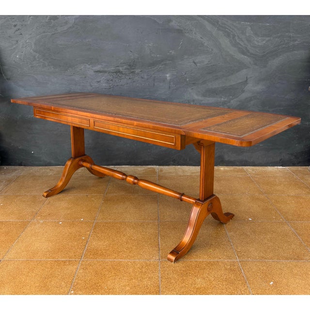 Traditional Spanish Drop-Leaf Writing Table with Leather Top, Mid-20th Century For Sale - Image 3 of 10