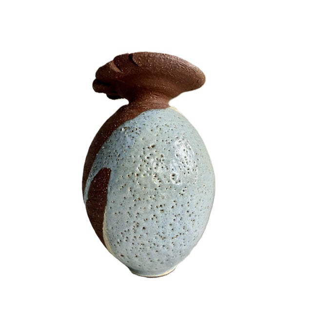 Brown Vintage 1970s Signed Brutalist Art Studio Pottery Vase / Mid Century Stoneware Baluster Trumpet Drip Glaze Vase For Sale - Image 8 of 11