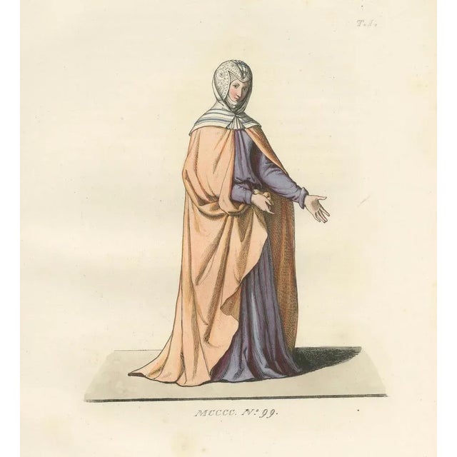 Mid 19th Century Medieval Noblewoman's Peach and Lavender Robe Costume, 1845, Paper For Sale - Image 5 of 10
