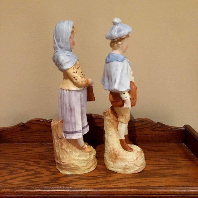 Pair of Early 20th Century German Bisque Figurines of Schoolchildren For Sale - Image 4 of 9