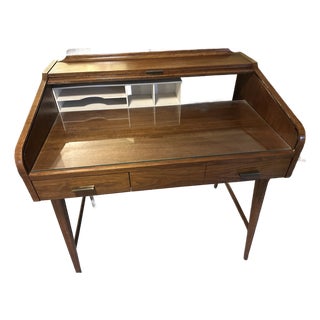 Mid-Century Walnut Roll Top Desk For Sale