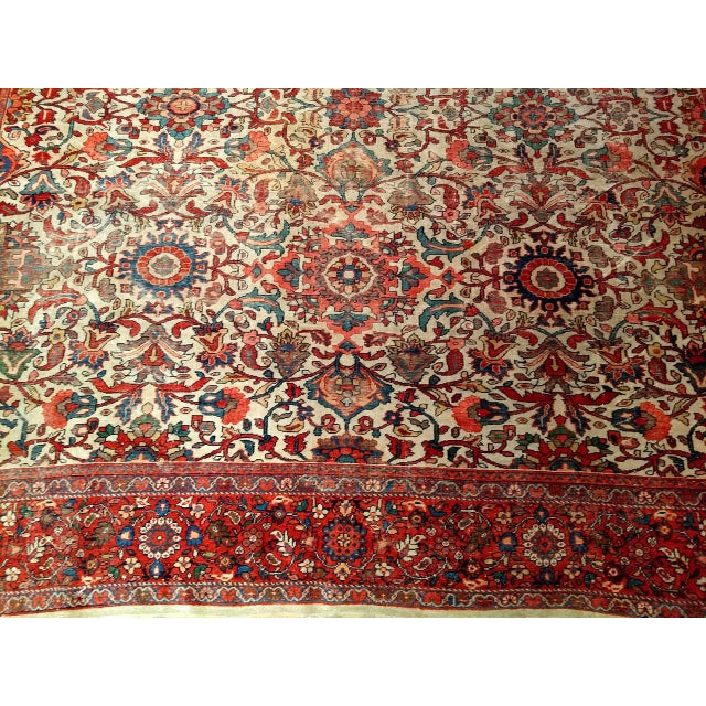 Antique Persian Ziegler Mahal Sultanabad Rug, Hand-Knotted Wool, Geometric Pattern, 11x14, Ivory & Red For Sale - Image 11 of 17