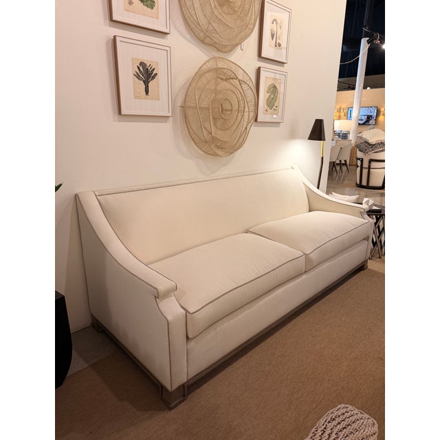 Contemporary Wesley Hall Ivory Sofa With Wood Base For Sale - Image 3 of 7