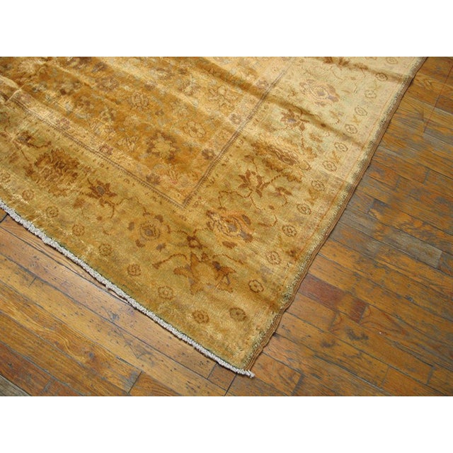 1900s Orange Salmon Floral Medallion Antique Indian Agra Rug 7'0" X 8'8" Handknotted Wool Carpet For Sale - Image 4 of 4