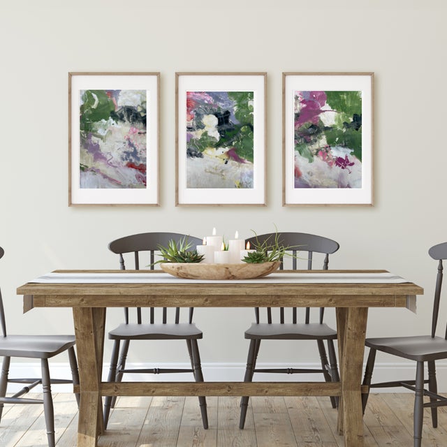 A sophisticated set of three original abstract works on paper by contemporary artist Mary Elizabeth Marvin. The Canopy...