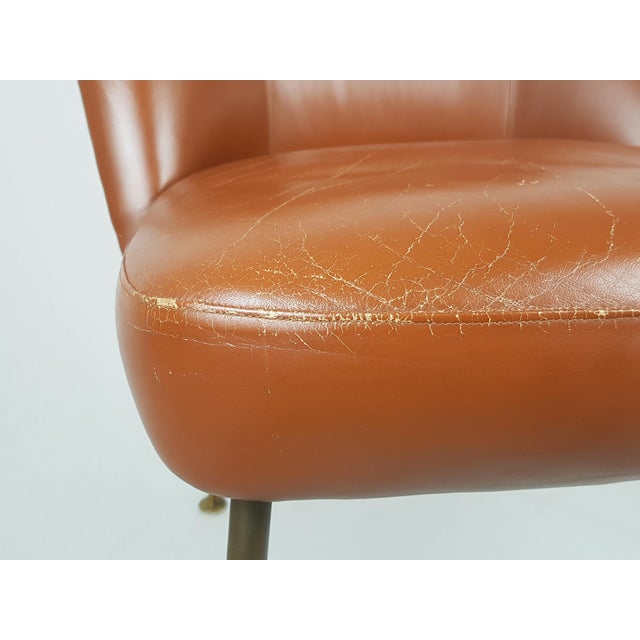 Mid-Century Modern Vintage Campanula Chairs in Brown Leather and Brass by Carlo Pagani for Arflex, 1952, Set of 2 For Sale - Image 3 of 12