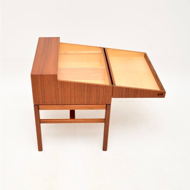 Mid-Century Modern Vintage Swedish Teak Work Box / Side Table attributed to Sven Engstrom and Gunnar Myrstrand for Tingströms, 1960 For Sale - Image 3 of 14