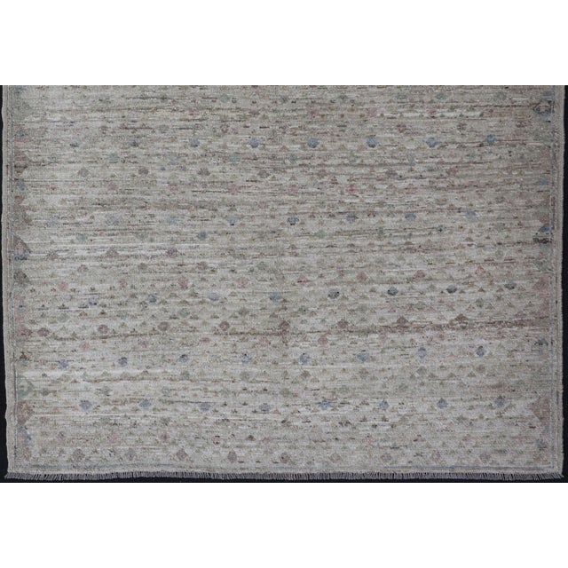 Modern Piled Rug With All-Over Design in Muted Colors and Cream Background** For Sale - Image 9 of 11