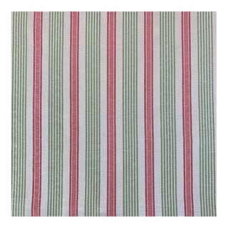 Designer Kravet Laura Ashley Cream Green Pink Grosgrain Pin Ribbon Ticking Stripe Fabric Sample For Sale