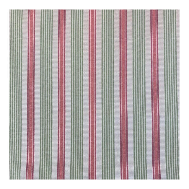 Designer Kravet Laura Ashley Cream Green Pink Grosgrain Pin Ribbon Ticking Stripe Fabric Sample For Sale
