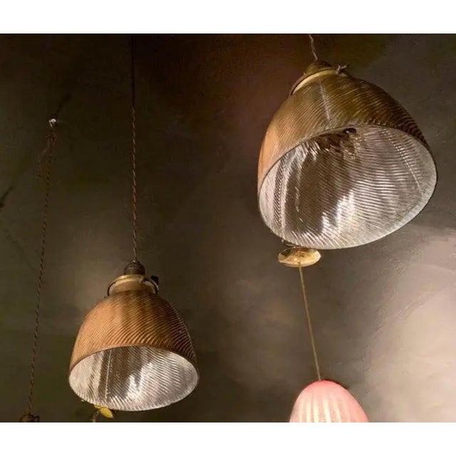 1920s Early 20th Century Industrial Gold X-Ray Mercury Glass Dome Pendants Lights - A Pair For Sale - Image 5 of 7