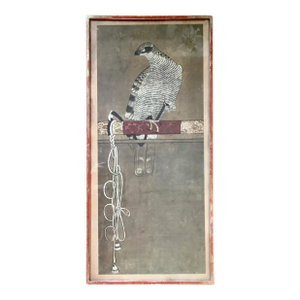 19th Century Japanese Print of a Tethered Falcon With Cordon