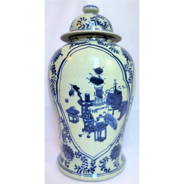 Ceramic Contemporary Chinoiserie White & Blue Botanical Ginger Jar For Sale - Image 7 of 12