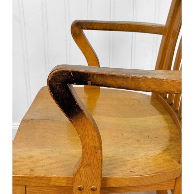 Brown Antique Quartersawn Oak Library Bankers Desk Arm Chair For Sale - Image 8 of 10