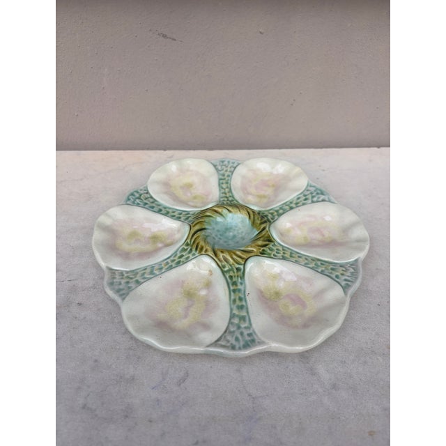 French Majolica Orchies Oyster Plate Circa 1900.