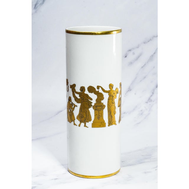 1930s Nice Cylinder Antique Neoclassical Porcelain Gold White Vase Gerold Porzellan Bavaria West Germany For Sale - Image 5 of 13