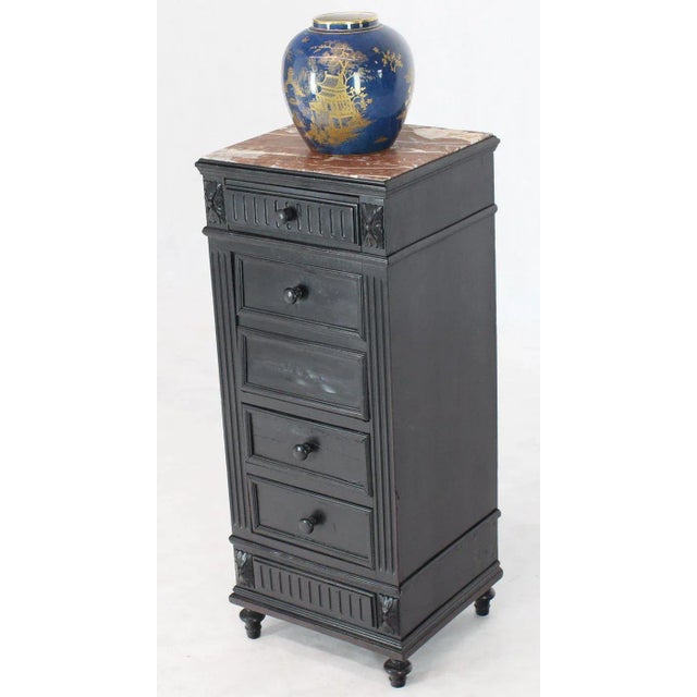 1990s Edwardian Marble Top Ebonized Black Four-Drawer Barber Stand For Sale - Image 4 of 12