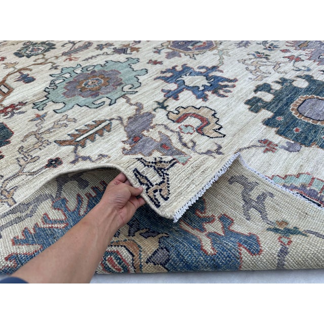 2000 - 2009 Oushak Handmade Wool Rug in Ivory With Multicolor Florals For Sale - Image 5 of 7