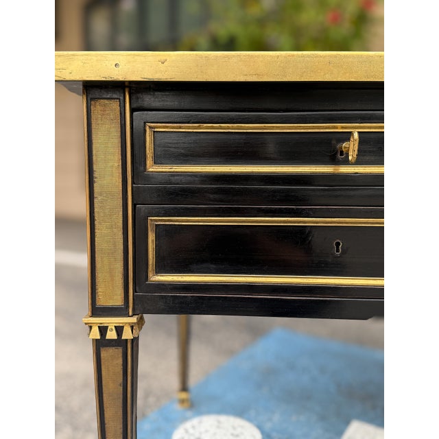 French Ebonized Louis XVI Bureau Plat or Writing Desk With Embossed Leather Top For Sale - Image 10 of 16