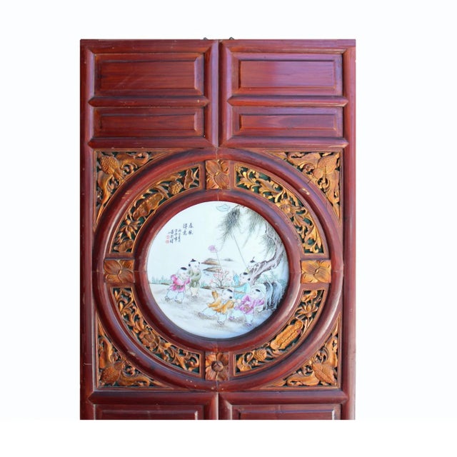 Chinese Vintage Round Porcelain Scenery Wood Wall Panel Art For Sale In San Francisco - Image 6 of 8