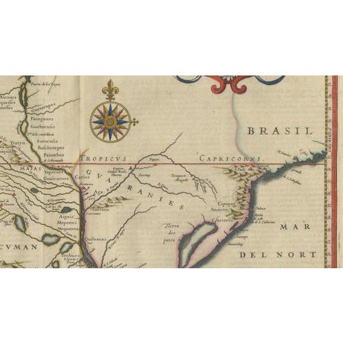 Blaeu Paraguay Map, Rio De La Plata, Antique Engraving, South America 1642 For Sale - Image 6 of 11