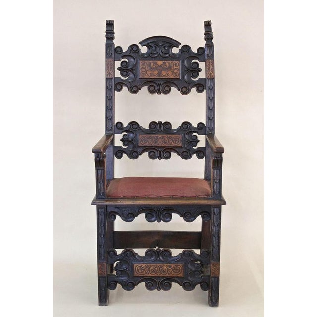 Unique late 17th century Renaissance armchair out of an Austrian monastery from the period around 1680. Elaborately...
