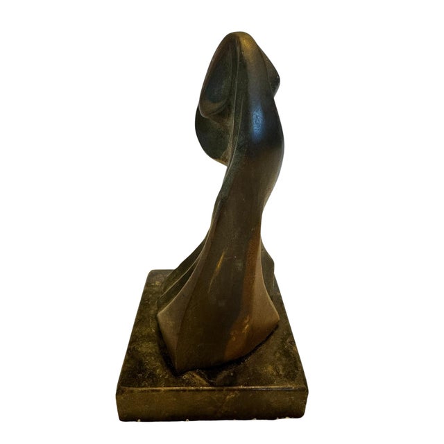 Bronze Mid-Century Modern Abstract Bronze Sculpture of Draped Female Figure on Marble Base For Sale - Image 8 of 10