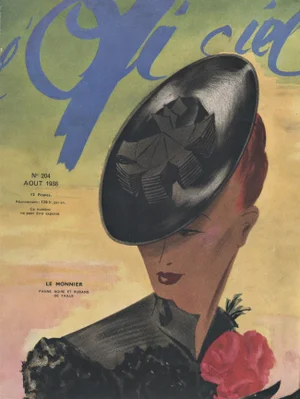 1938 Original French Fashion Magazine Cover Print, Matted