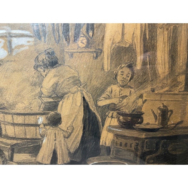 Antique orig.l Egbert Norman Clark Charcoal Pencil Gouache Family Drawing Sketch For Sale - Image 4 of 16