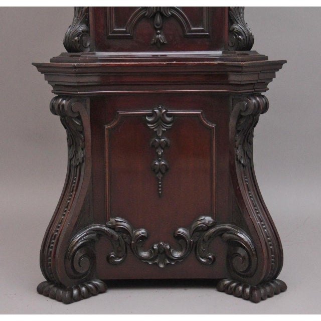 Antiqur Carved Mahogany Long Case Clock by Maples & Co of London, 1910 For Sale - Image 11 of 18