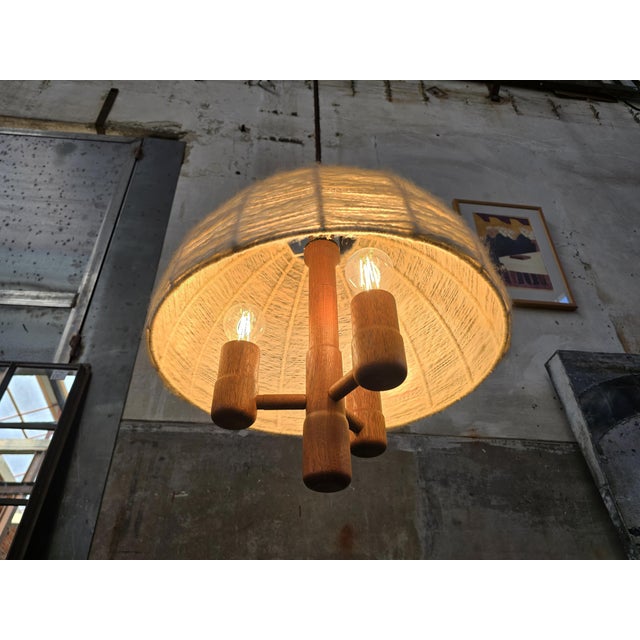 Mid-Century Modern Vintage Teak and Wool Ceiling Light by Domus, Germany, 1970s For Sale - Image 3 of 13