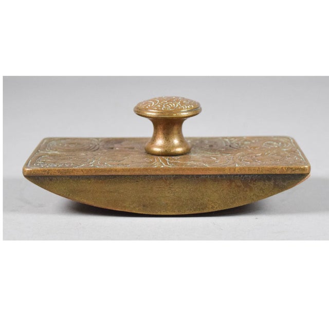 Art Deco Tiffany Studios New York Zodiac Bronze Inkwell With Pen Tray and Rocker Blotter For Sale - Image 3 of 18
