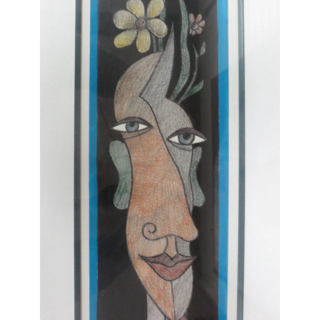 Abstract Abstract Portrait Drawing, Signed "Temed '98" For Sale - Image 3 of 5