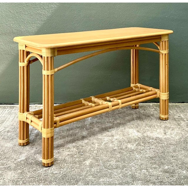 Wood Vintage Rattan Console Table For Sale - Image 7 of 12