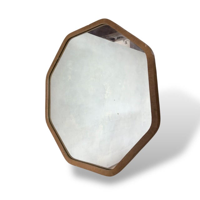 Contemporary Vintage Oak Octagonal Wall Mirror For Sale - Image 3 of 8