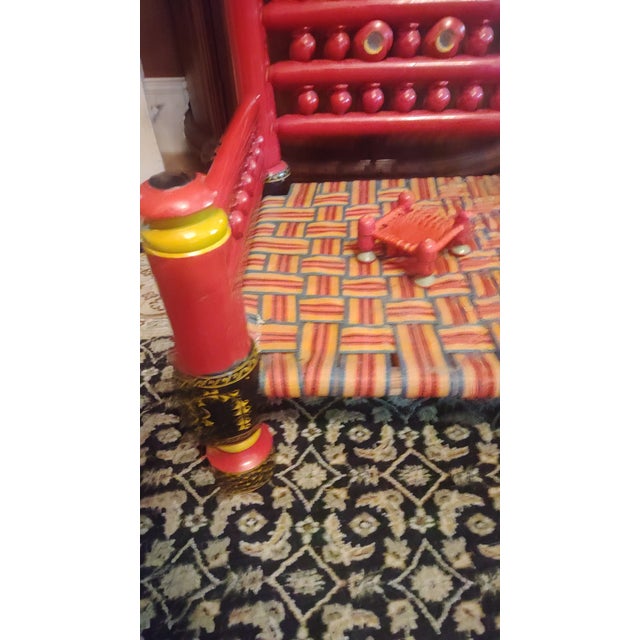 Vintage Pakistani Punjabi Tribal Wedding Chair & Wooden Charpai Cot For Sale - Image 6 of 15