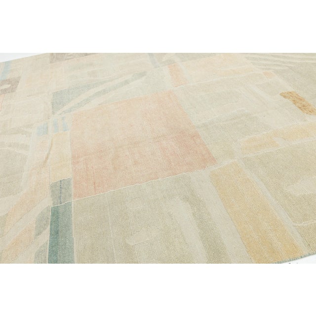 Contemporary Handmande Modernist Abstract Wool Rug in Muted Pastel Color Block For Sale - Image 4 of 11