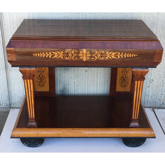 1830s French Empire Marquetry Console Table in Rosewood and Maple For Sale - Image 4 of 13