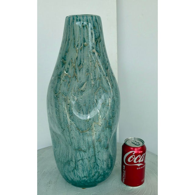 Stylish abstract Currey & Company Modern Blue Glass Tyne Vase, showroom floor sample