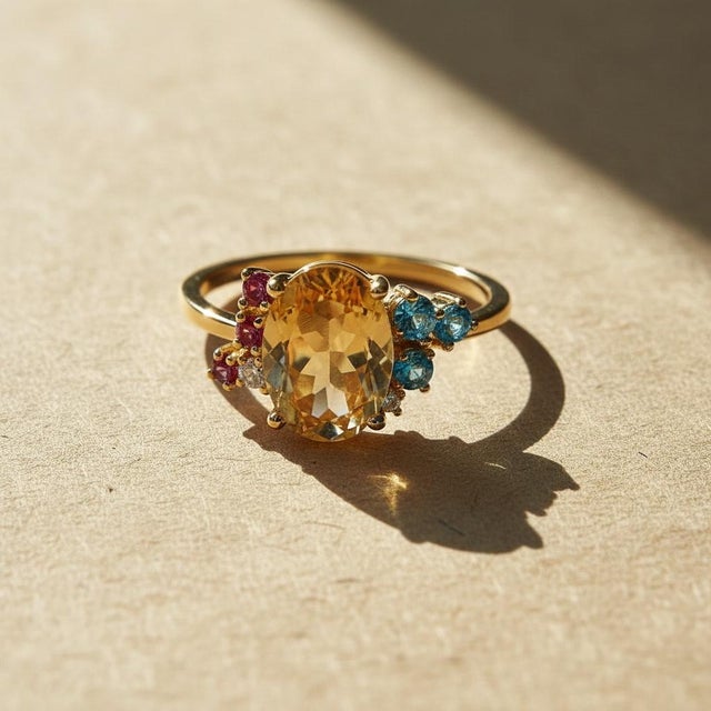 Blue Topaz Multicolor Ring in 14k Gold, Size 7.5 For Sale - Image 9 of 11