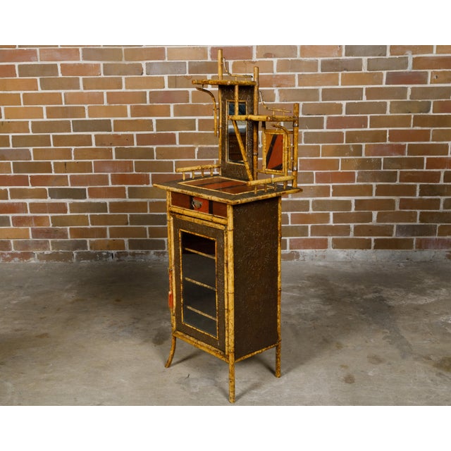 English 1880s Bamboo Small Cabinet with Painted Accents and Single Mirror For Sale - Image 9 of 12