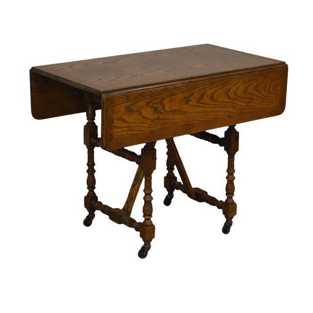 Baker Vintage Jacobean Style Oak Dropleaf High Low Adjustable Coffee