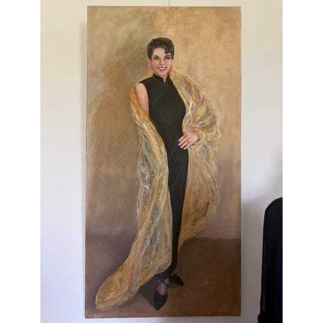 1990s Glamorous Portrait of Elegant Woman - Original Painting on Canvas For Sale - Image 5 of 16