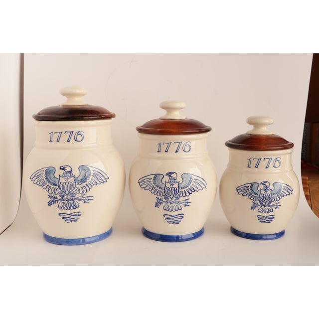 1776 Blue White Colonial Canisters Set Of 3 Chairish